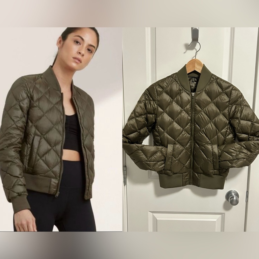 Aritzia Olive Green Quilted Bomber Jacket